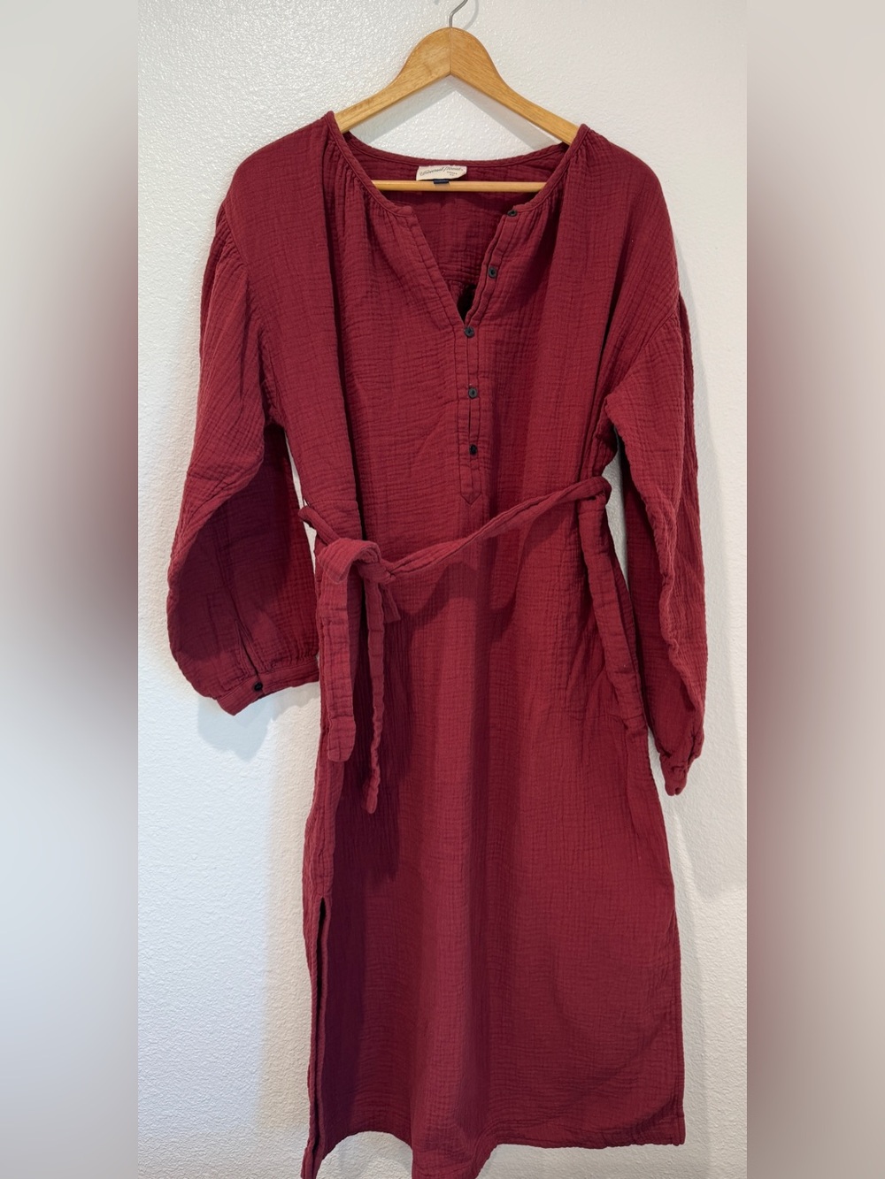 Universal Thread Double Cotton Gauze Midi Dress Burgundy Boho Cottagecore L